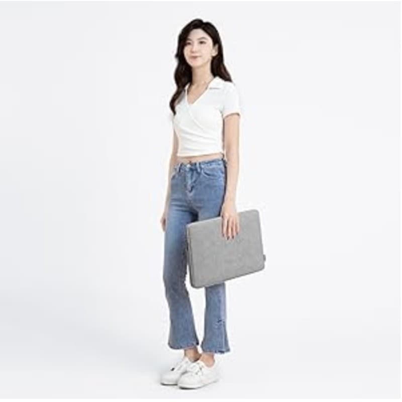 15.6 Laptop Sleeve Water Resistant Padded Carrying Case Soft Cover Grey - Thumbnail 5