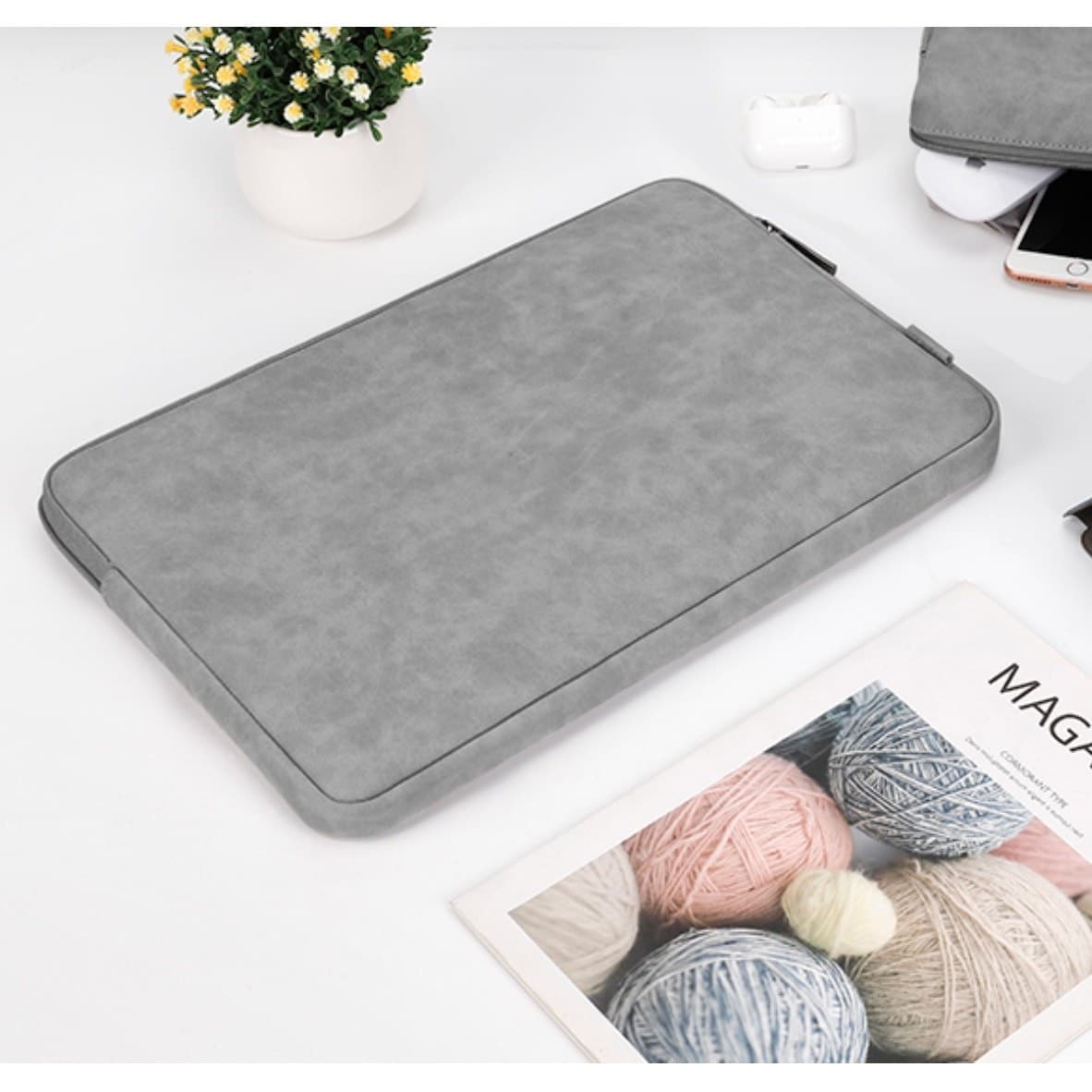 15.6 Laptop Sleeve Water Resistant Padded Carrying Case Soft Cover Grey - Thumbnail 9