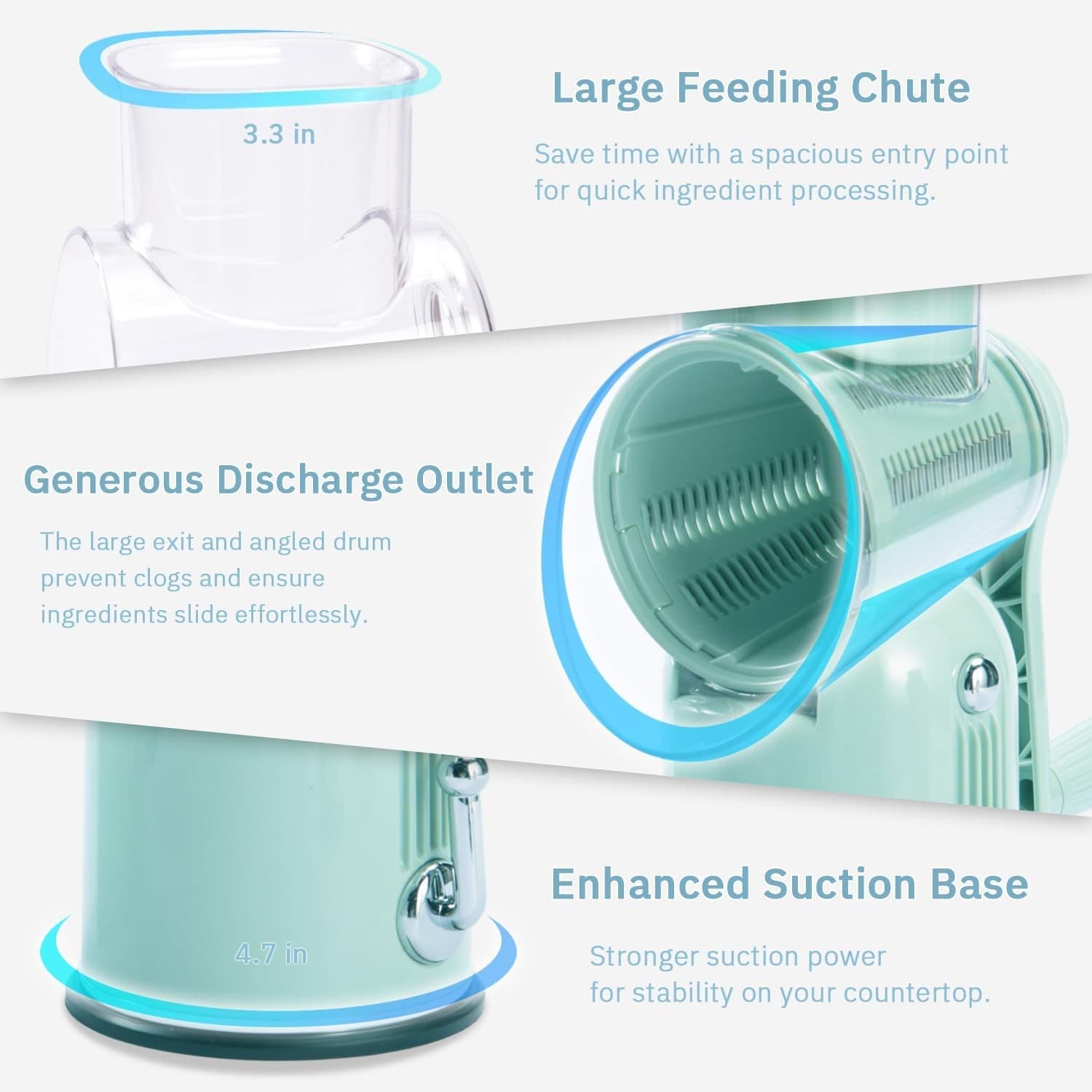 Manual Rotary Cheese Grater 5-in-1 with Suction Base Vegetable Slicer Green - Thumbnail 3