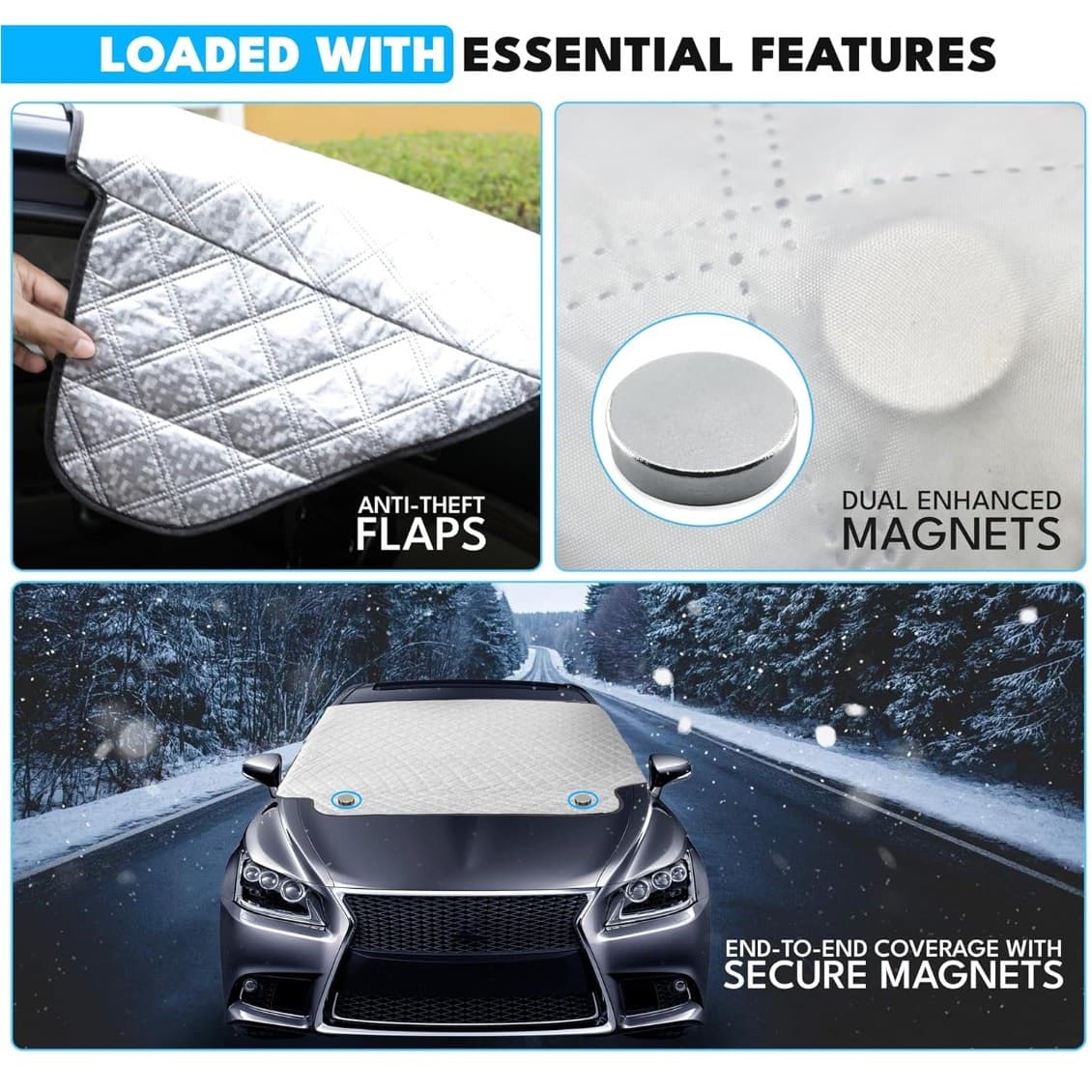 Car Windshield Winter Cover Snow Ice Frost Magnetic PEVA 62x48 Universal - Thumbnail 3