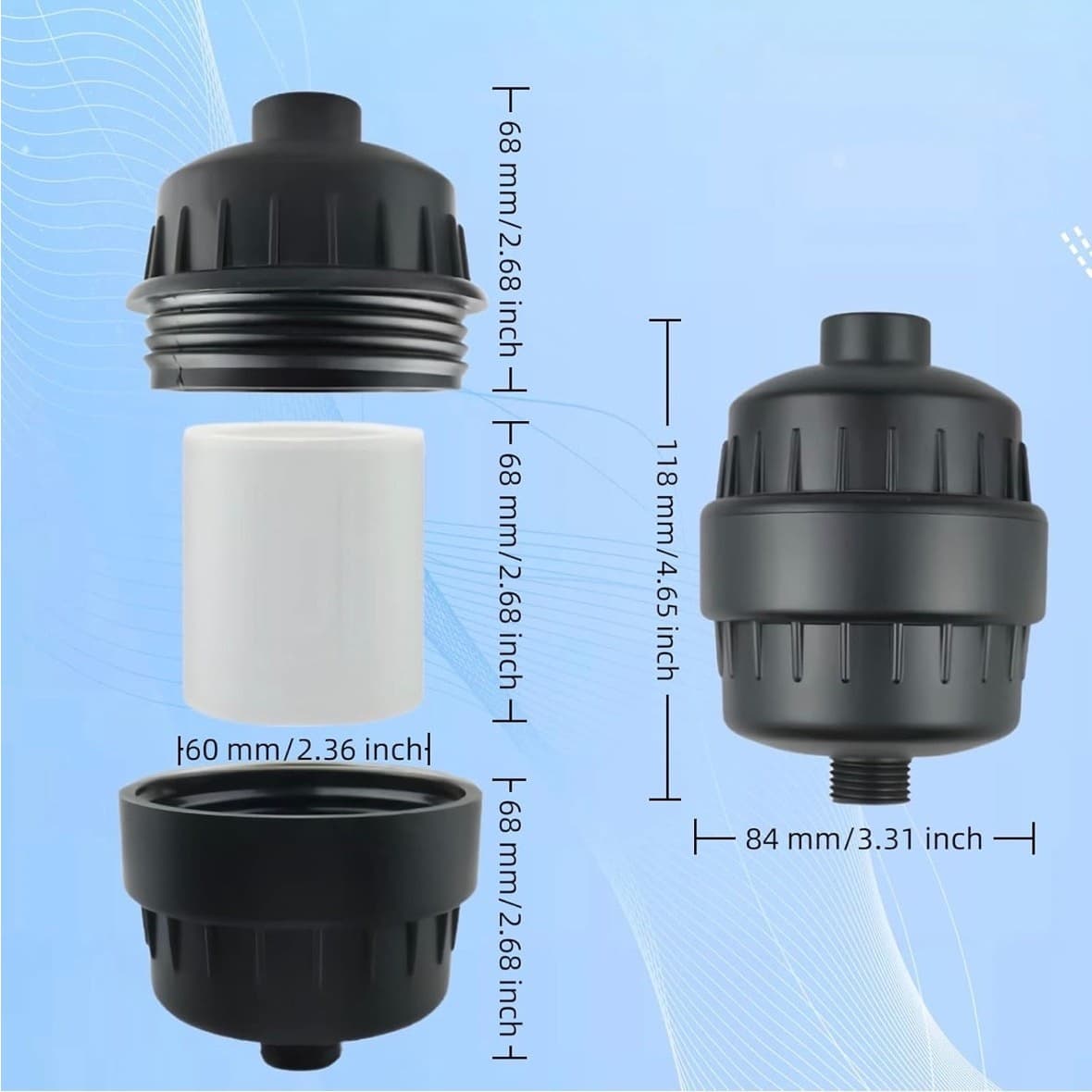 20-Stage Shower Filter for Hard Water Inline Chlorine Reduction Matte Black - Thumbnail 2