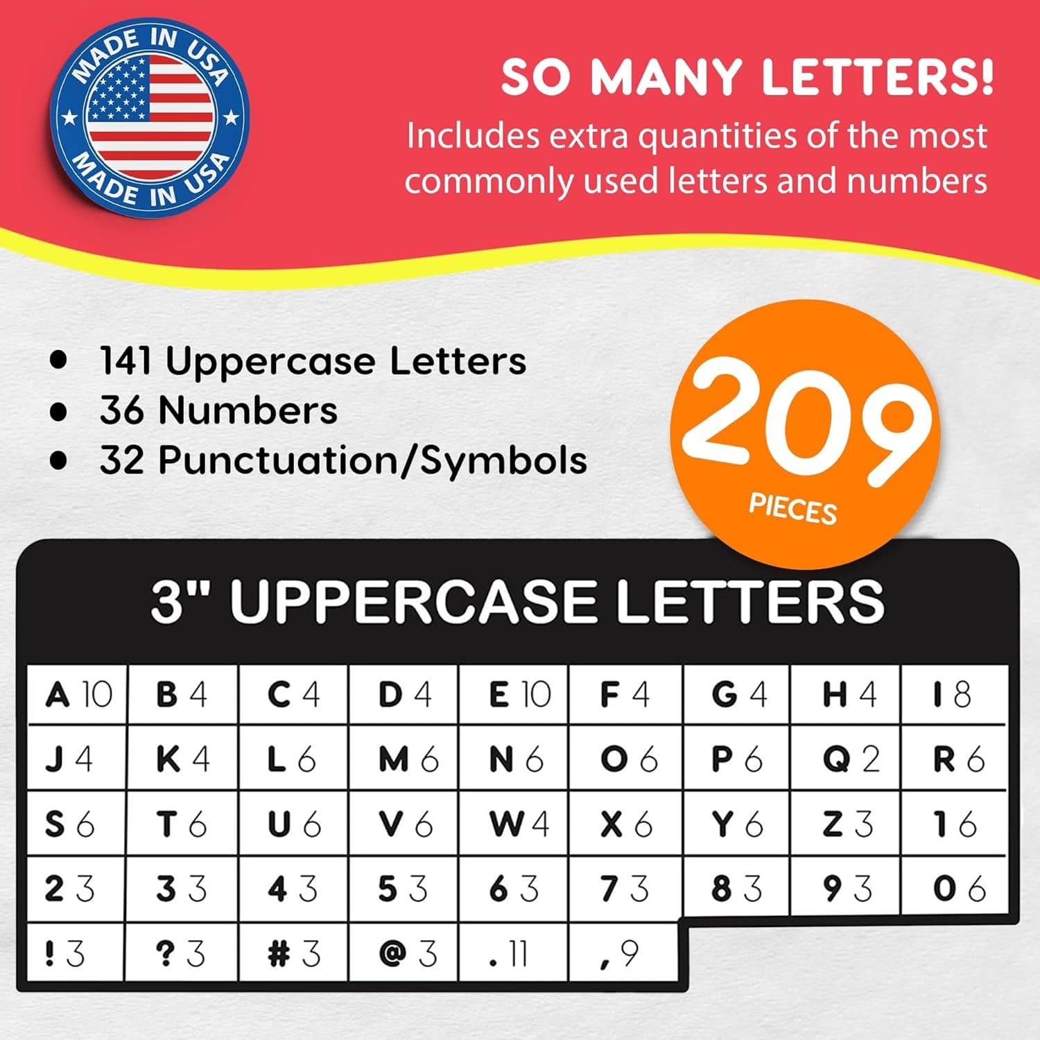 209pcs 3" Bulletin Board Letters Numbers Uppercase Cardstock Punch Out USA - Thumbnail 2