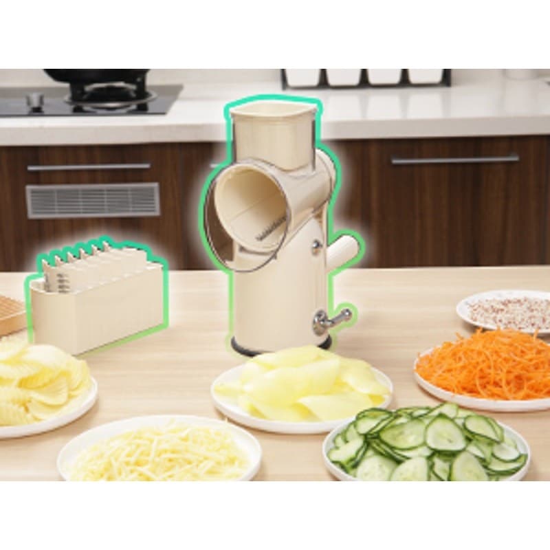 Manual Rotary Cheese Grater 5-in-1 with Suction Base Vegetable Slicer Green - Thumbnail 10