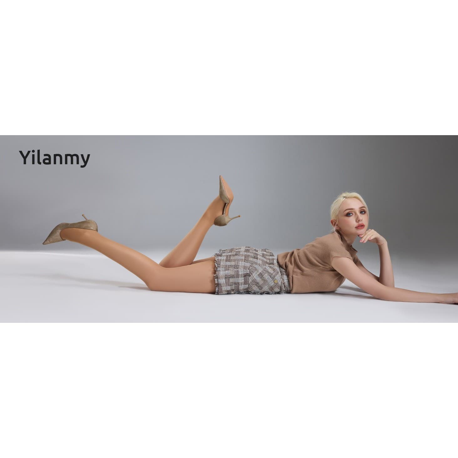 Tummy Control Pantyhose 40D Sheer Control Top 2 Pairs Black/Nude Size L - Thumbnail 9