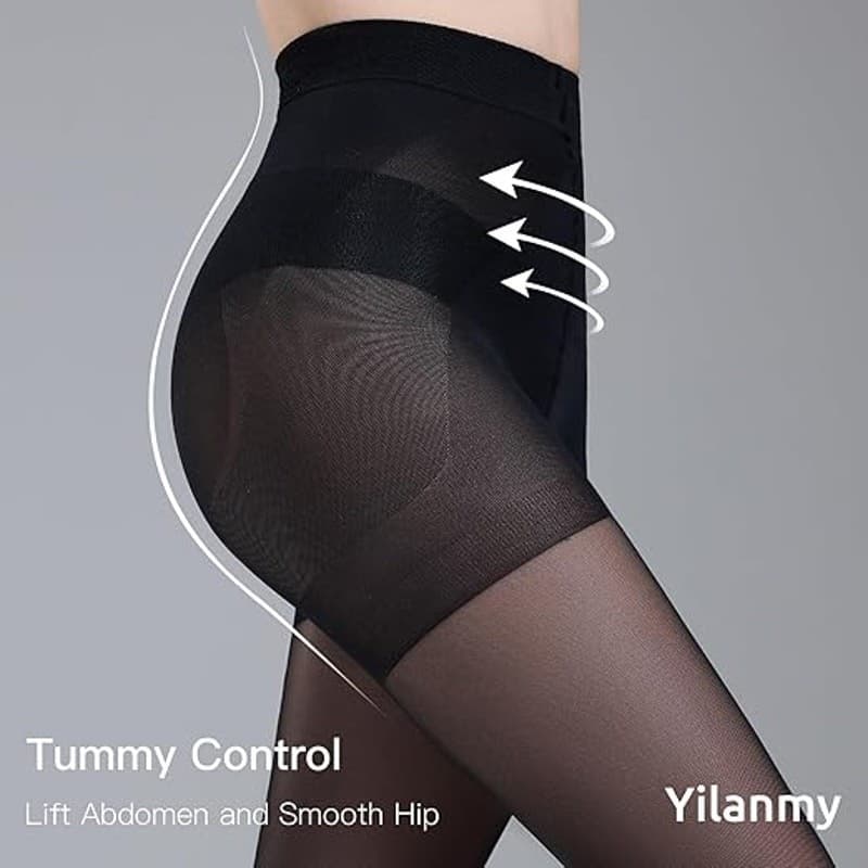 Tummy Control Pantyhose 40D Sheer Control Top 2 Pairs Black/Nude Size L - Thumbnail 3