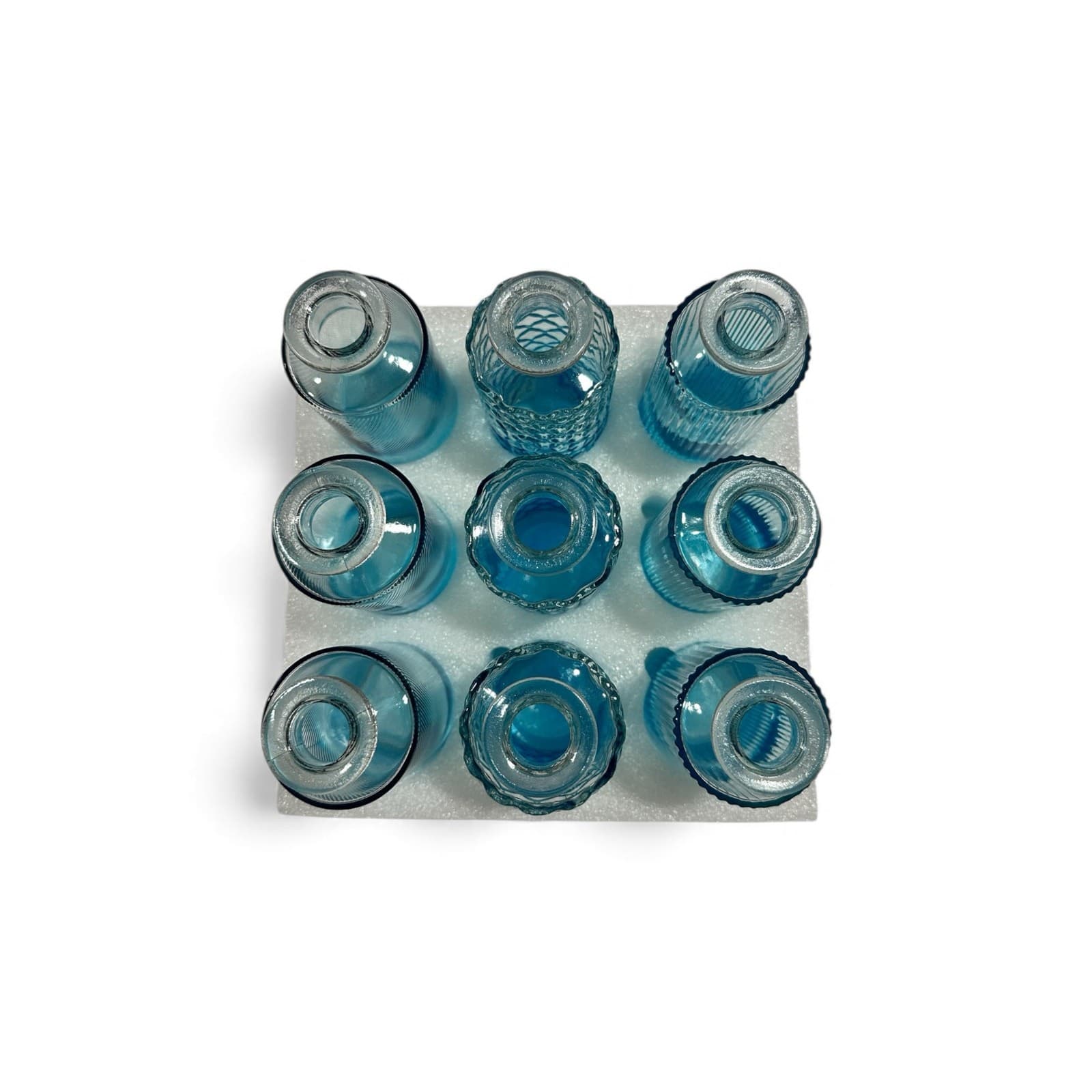 Set of 9 Mini Blue Glass Bud Vases for Table Decor Centerpieces - Thumbnail 8