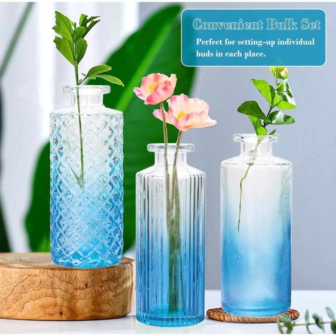 Set of 9 Mini Blue Glass Bud Vases for Table Decor Centerpieces - Thumbnail 6