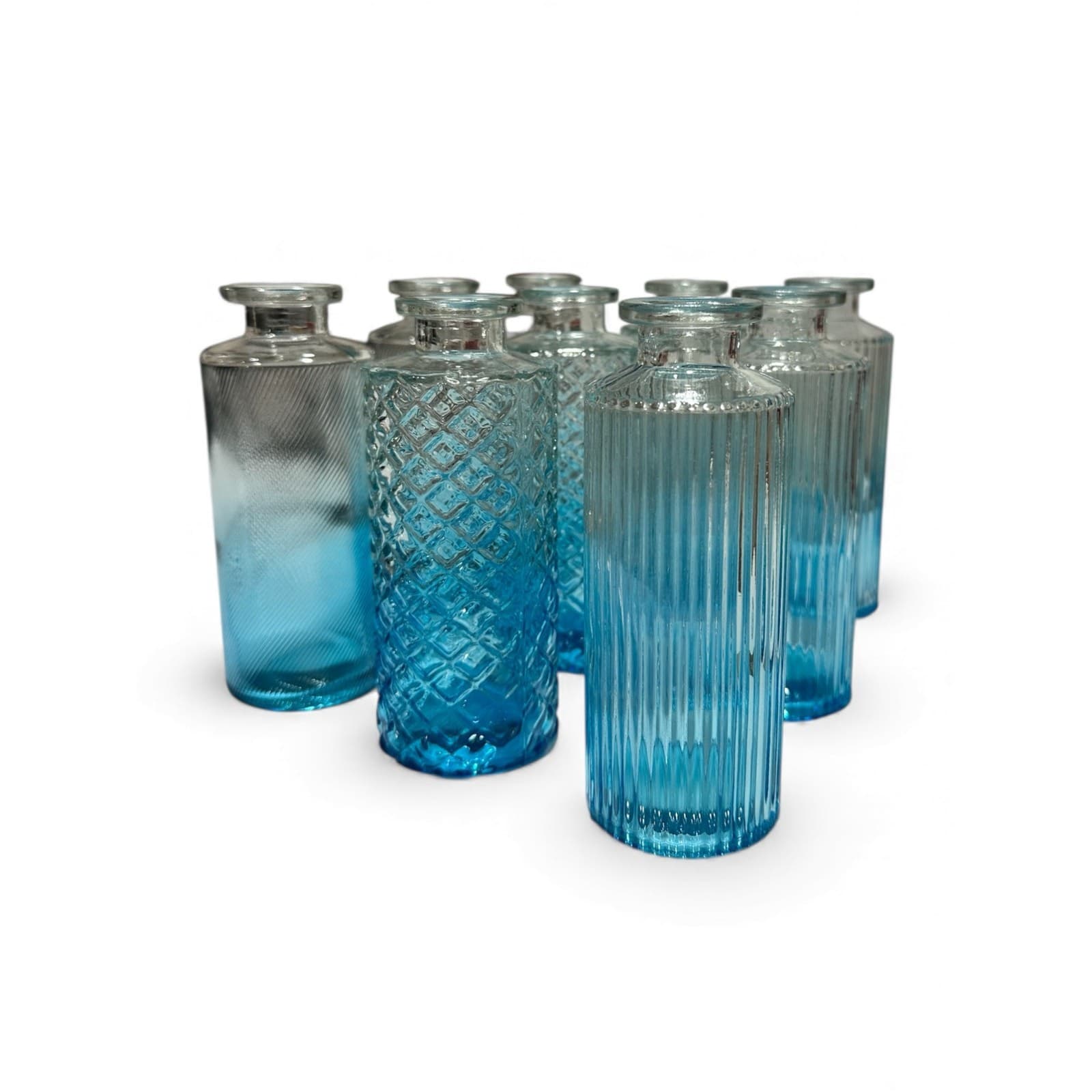 Set of 9 Mini Blue Glass Bud Vases for Table Decor Centerpieces - Thumbnail 10