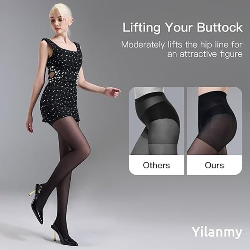 Tummy Control Pantyhose 40D Sheer Control Top 2 Pairs Black/Nude Size L - Thumbnail 5