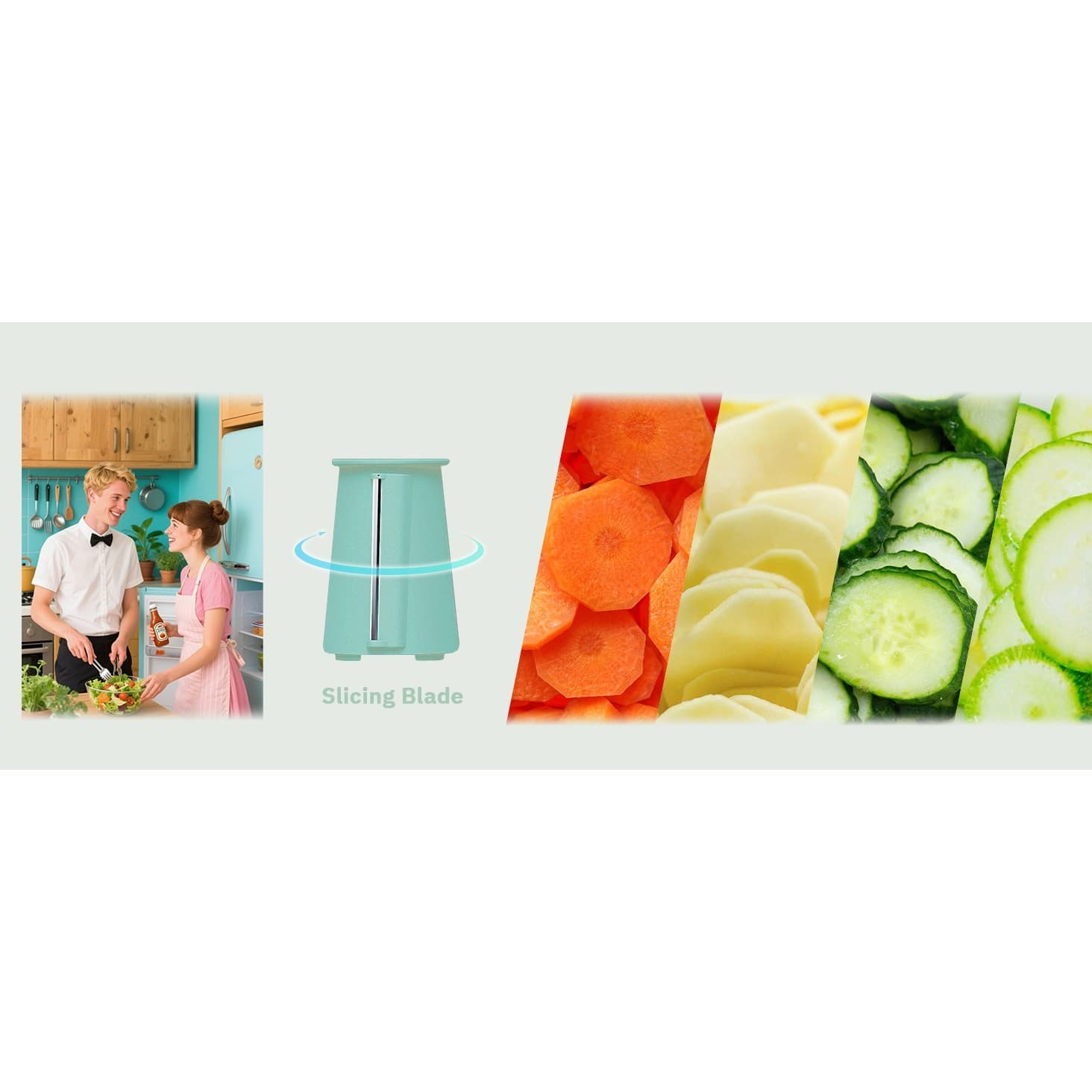 Manual Rotary Cheese Grater 5-in-1 with Suction Base Vegetable Slicer Green - Thumbnail 13
