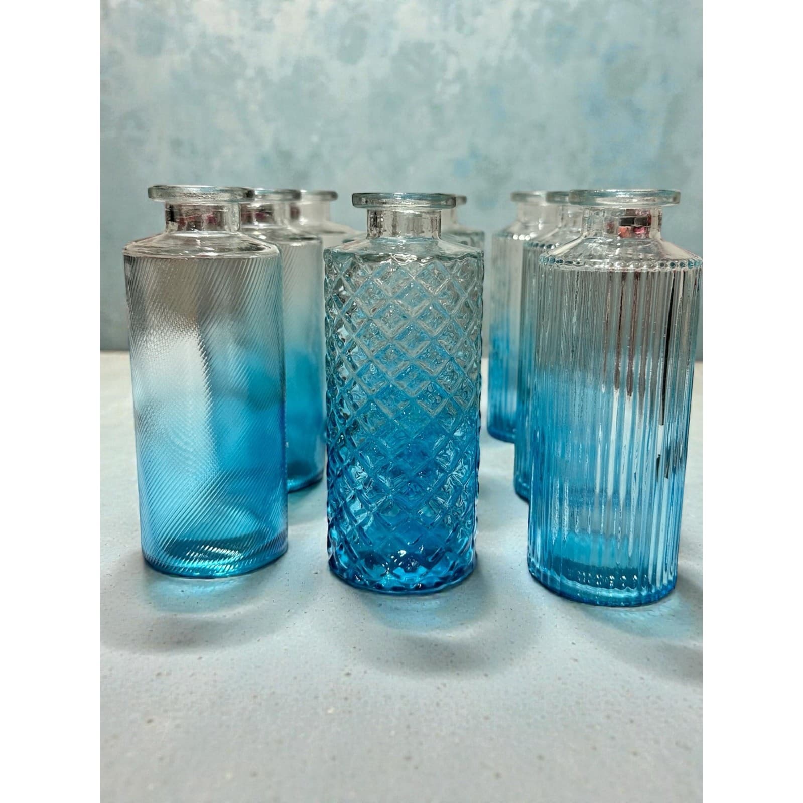 Set of 9 Mini Blue Glass Bud Vases for Table Decor Centerpieces - Thumbnail 9