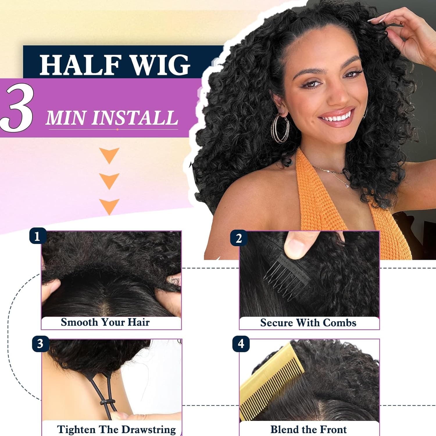 Synthetic Half Wig Body Wave 24 Inch Glueless Flip Over Black Wavy Hair - Thumbnail 4