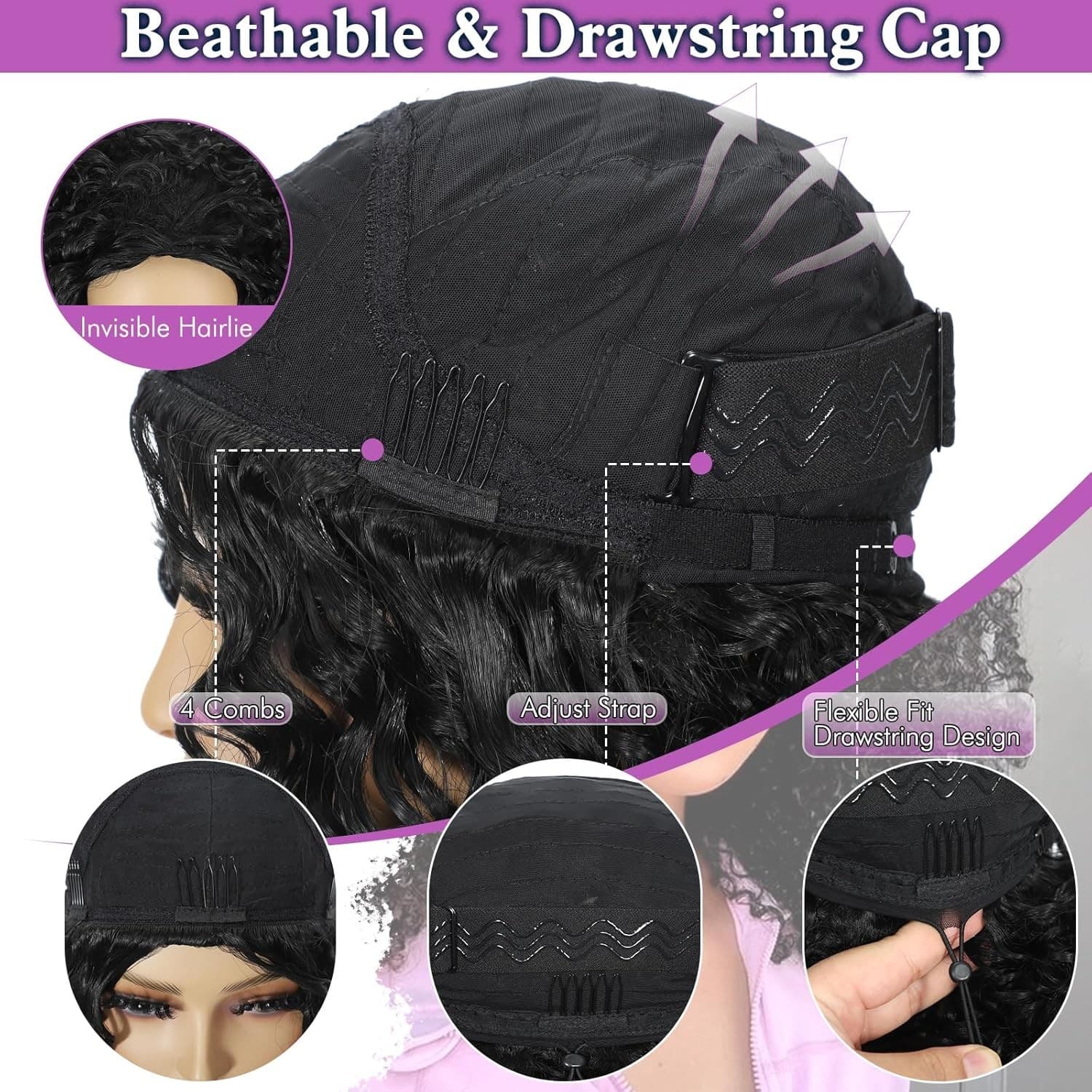 Synthetic Half Wig Body Wave 24 Inch Glueless Flip Over Black Wavy Hair - Thumbnail 6