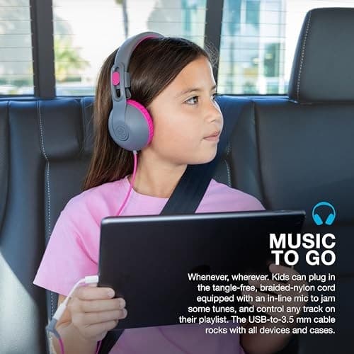 JLab JBuddies Studio 2 Kids Wired Headphones  Volume Limiter  Foldable  Adjustable  Mic  Noise Isolation  Grey/Pink - Thumbnail 5