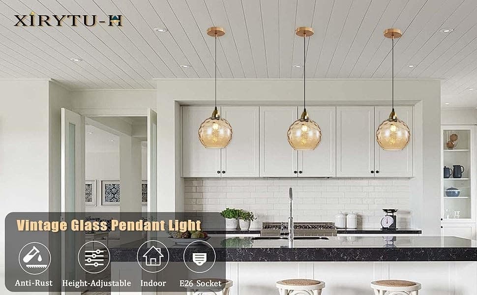 Modern Glass Pendant Light Globe Hanging Ceiling E26 Lamp Kitchen Island Decor - Thumbnail 9