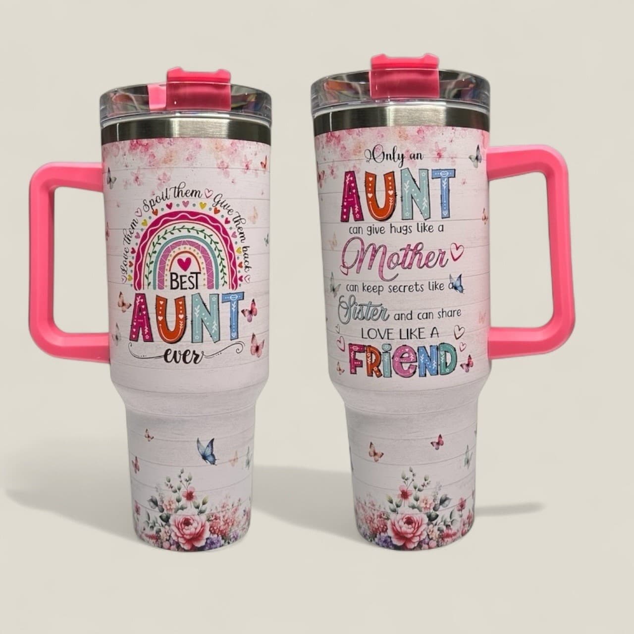 40oz Tumbler Best Aunt Ever With Handle Lid Straw Gift For Aunt Women Cup - Thumbnail 2