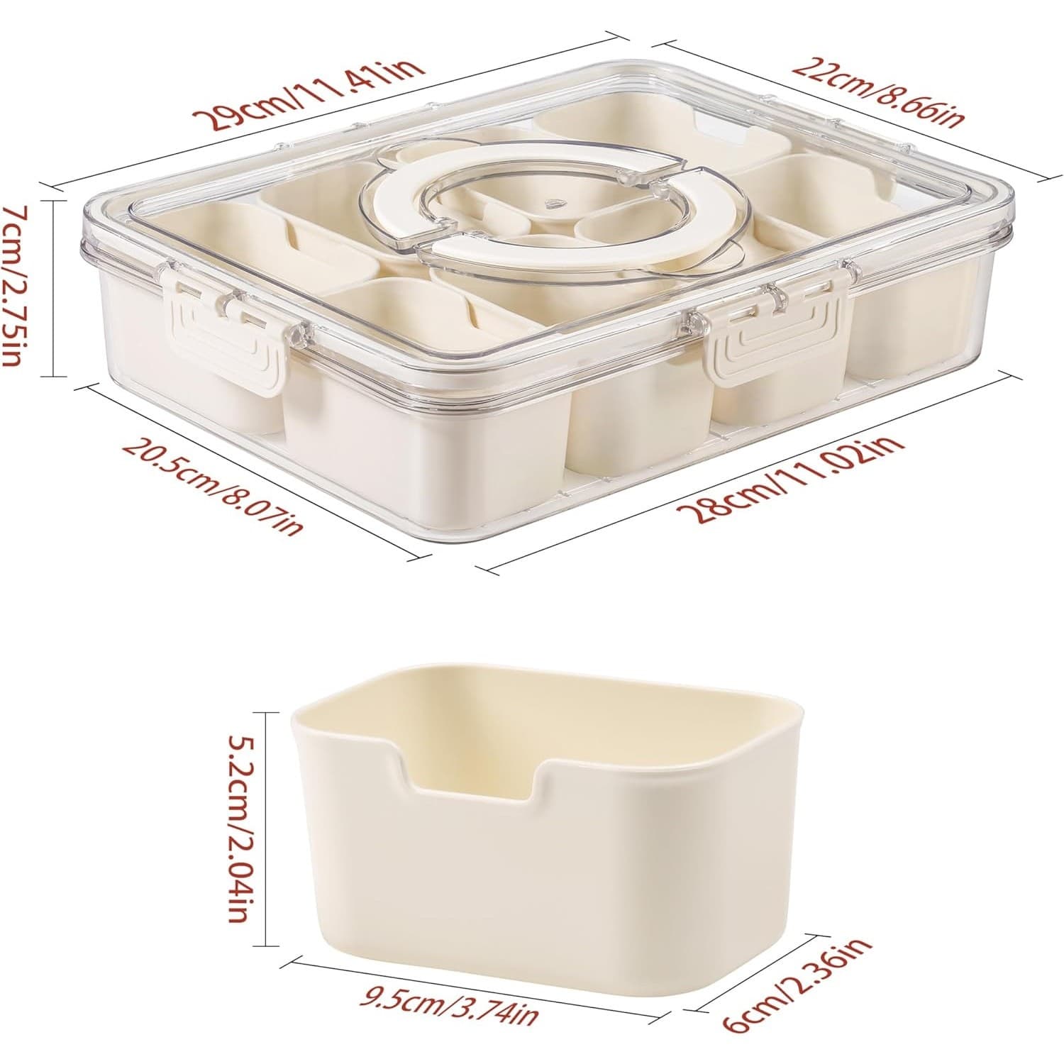 Snackle Box Container 8-Compartment Food Storage Tray with Lid & Handle Organize - Thumbnail 2
