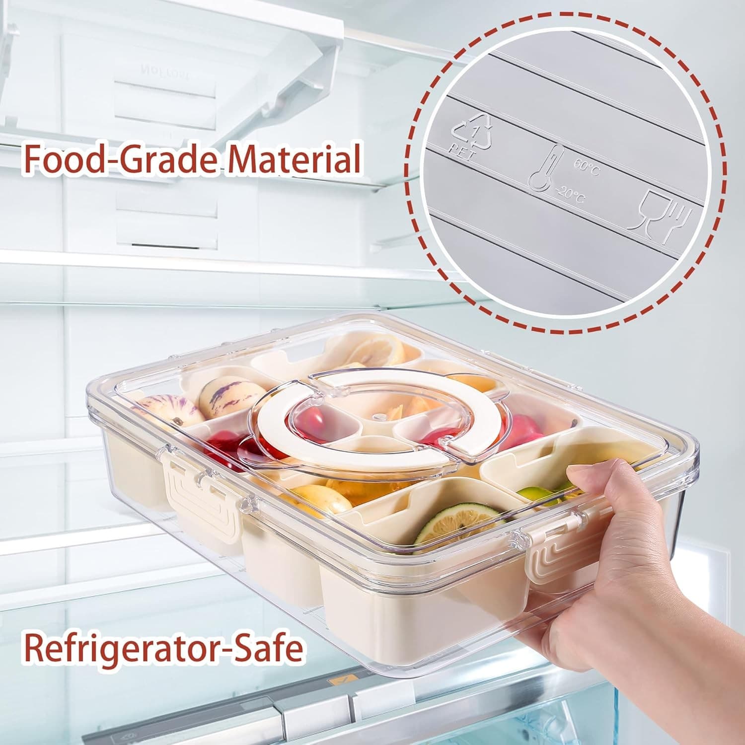 Snackle Box Container 8-Compartment Food Storage Tray with Lid & Handle Organize - Thumbnail 3