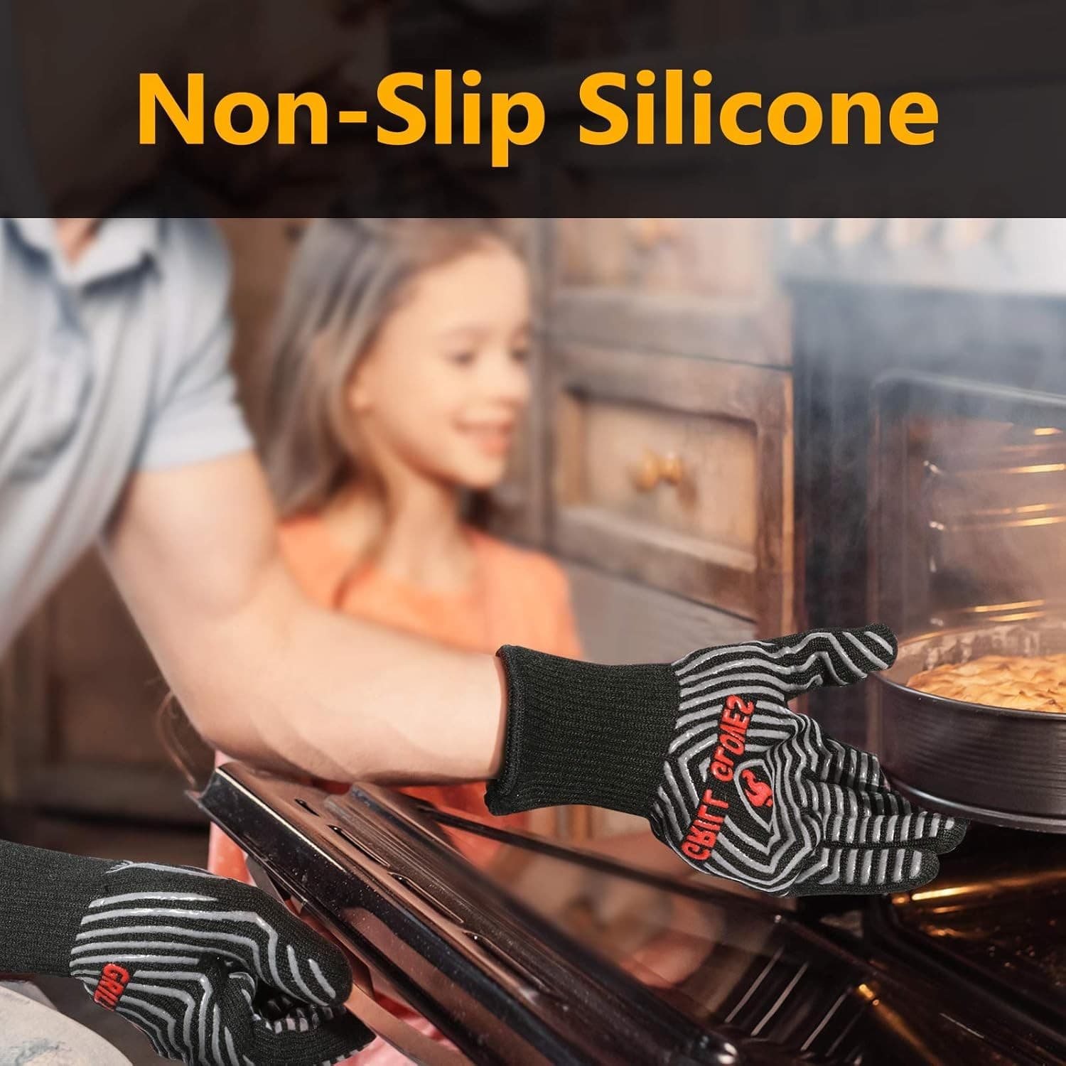 BBQ Grill Gloves Heat Resistant 1472°F Non-Slip Silicone Cooking Oven Mitts - Thumbnail 7