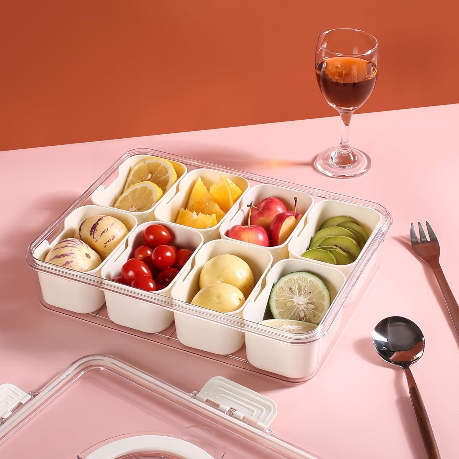 Snackle Box Container 8-Compartment Food Storage Tray with Lid & Handle Organize - Thumbnail 6
