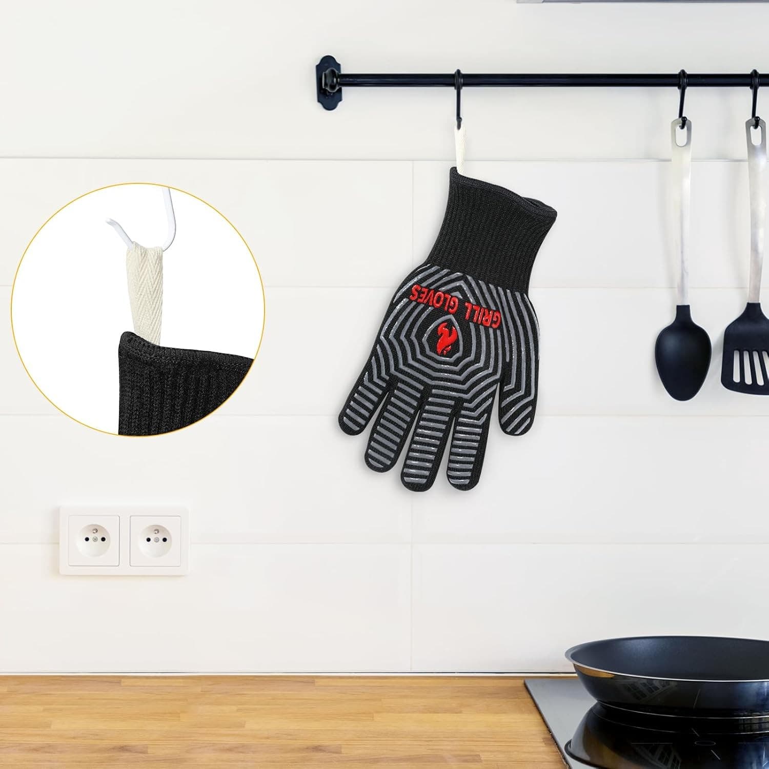 BBQ Grill Gloves Heat Resistant 1472°F Non-Slip Silicone Cooking Oven Mitts - Thumbnail 5