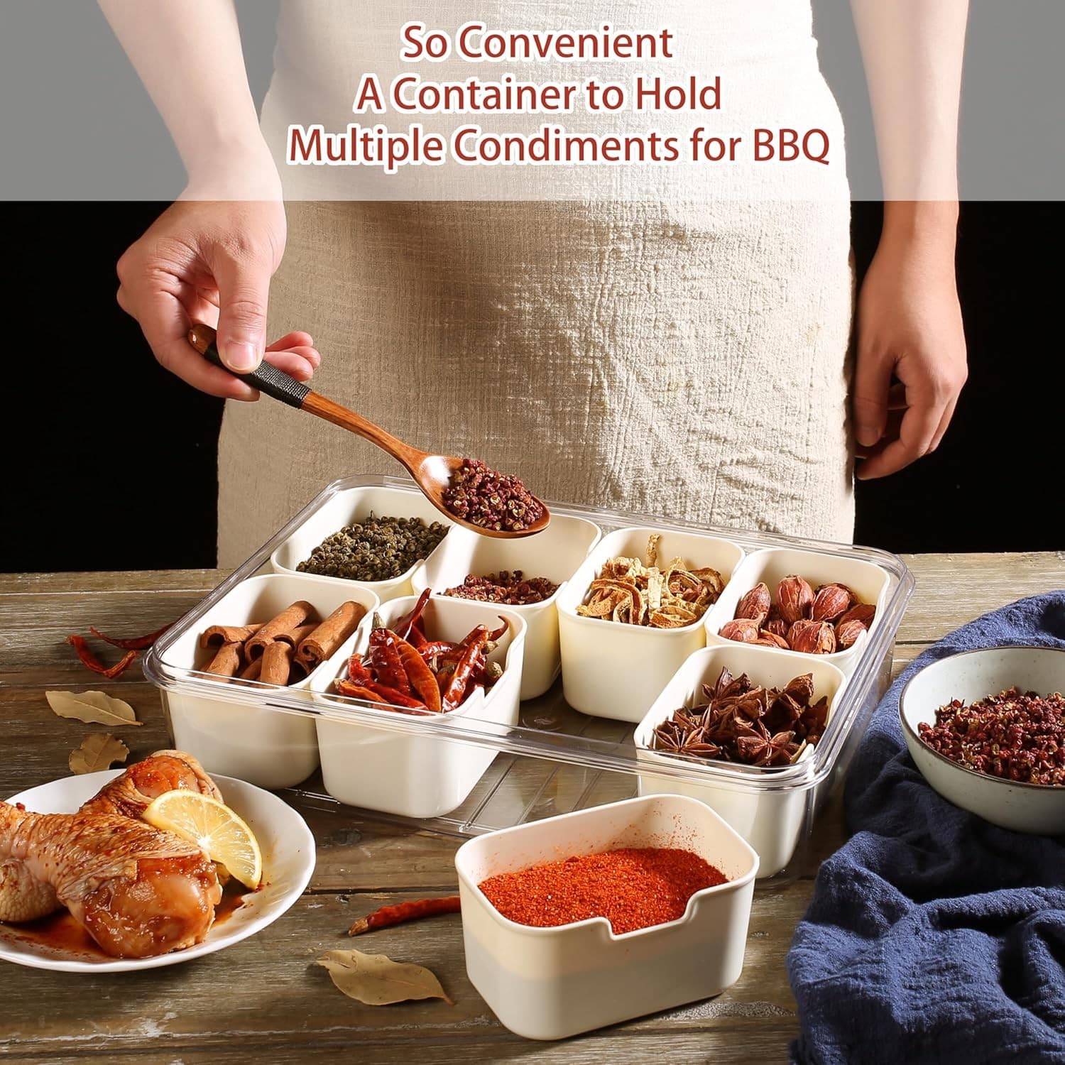 Snackle Box Container 8-Compartment Food Storage Tray with Lid & Handle Organize - Thumbnail 8