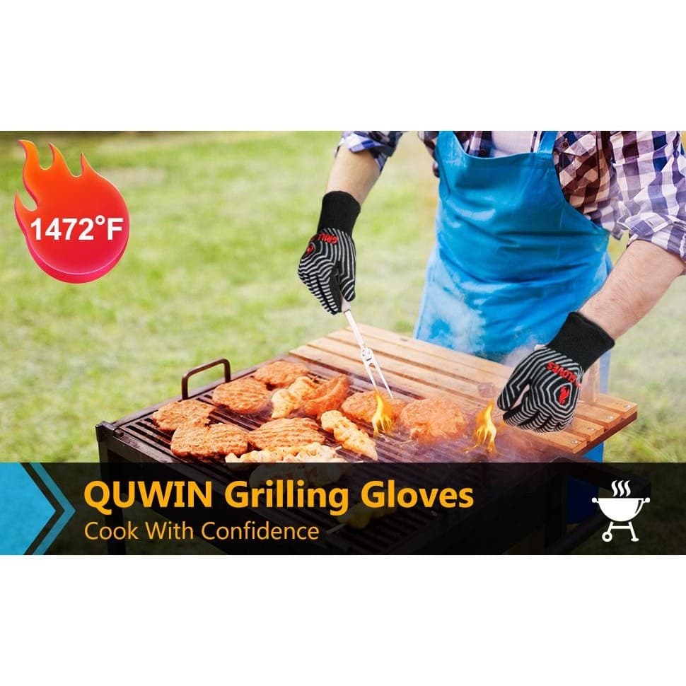 BBQ Grill Gloves Heat Resistant 1472°F Non-Slip Silicone Cooking Oven Mitts - Thumbnail 6
