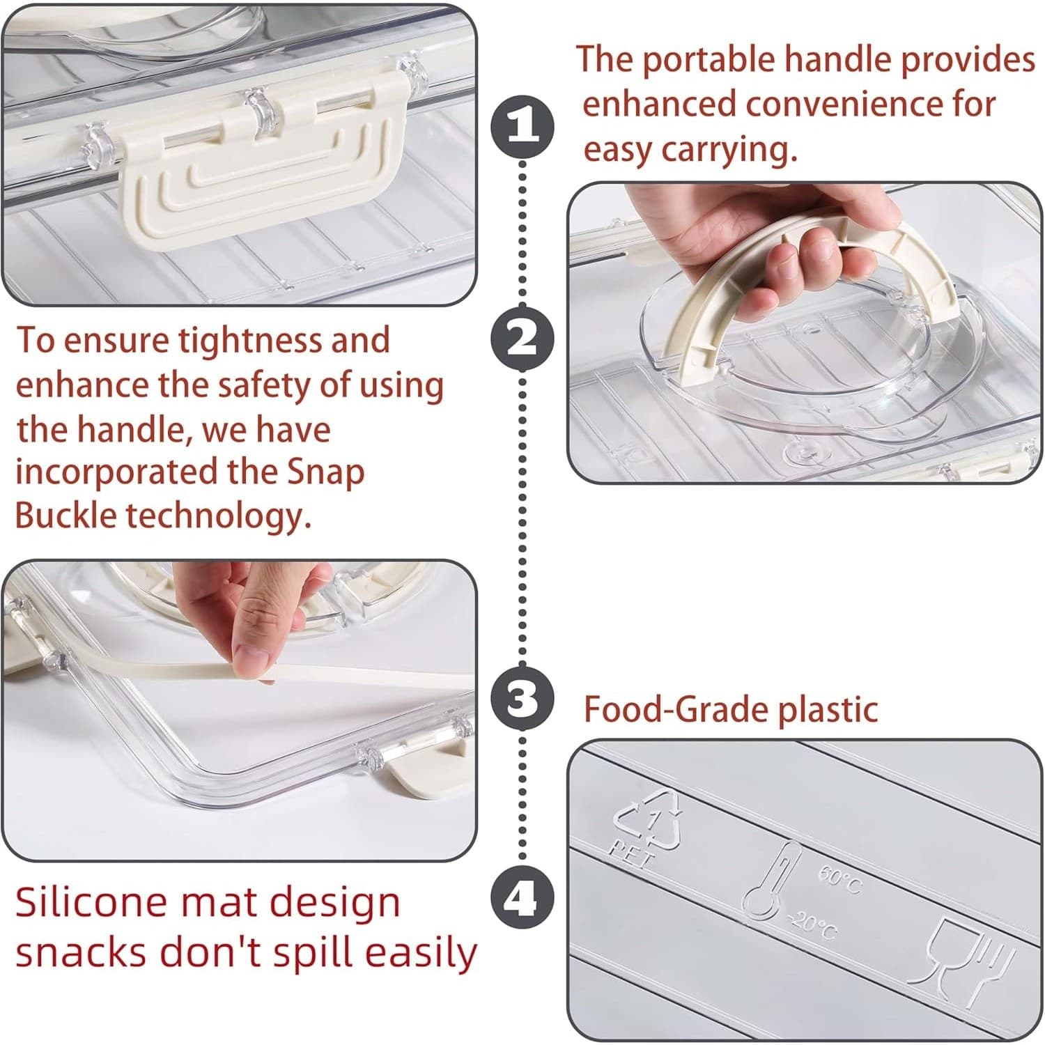 Snackle Box Container 8-Compartment Food Storage Tray with Lid & Handle Organize - Thumbnail 4