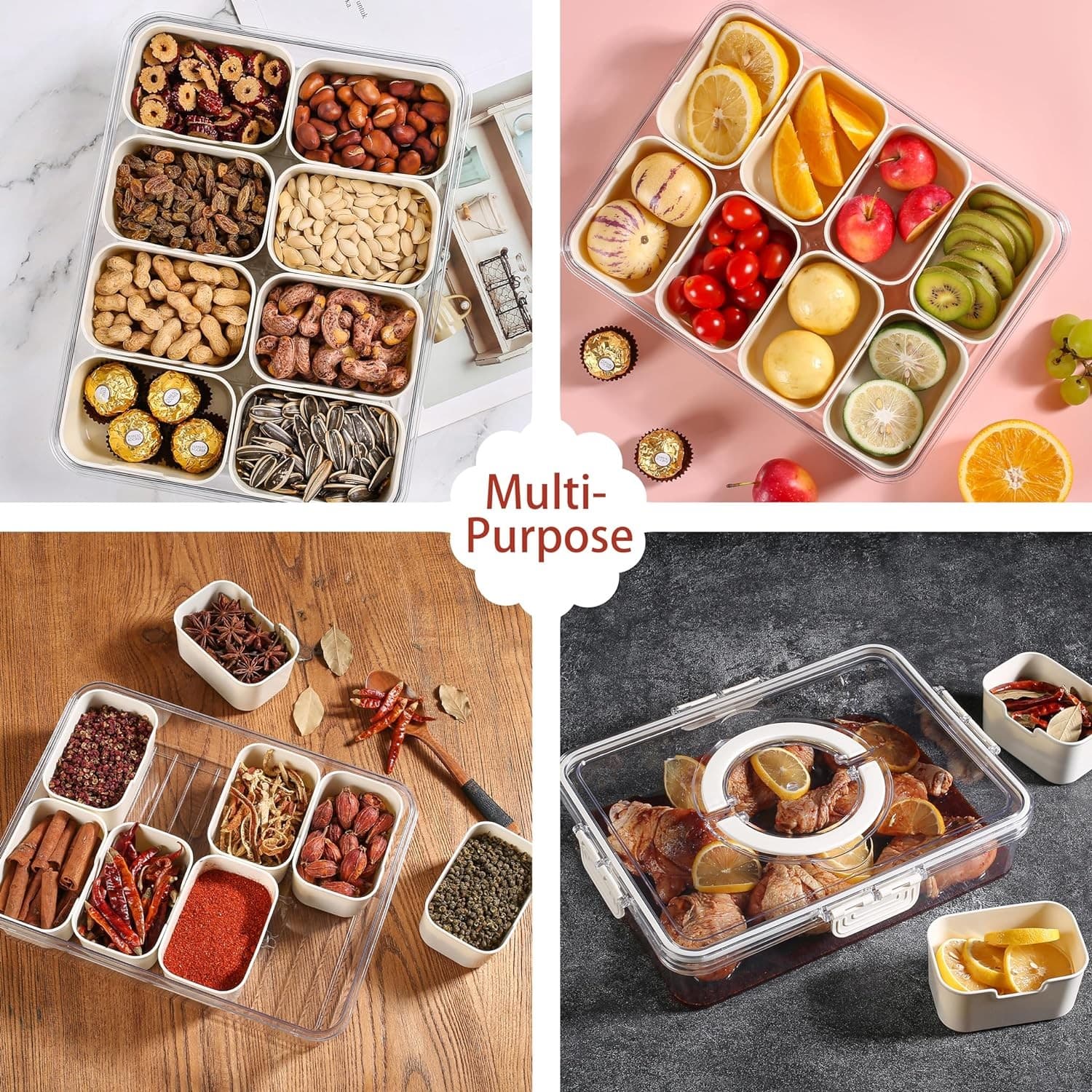 Snackle Box Container 8-Compartment Food Storage Tray with Lid & Handle Organize - Thumbnail 7