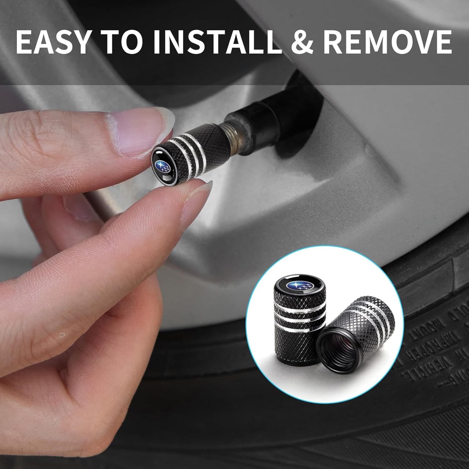Tire Valve Stem Caps Black Aluminum O-Ring Airtight 4PCS Universal - Thumbnail 4