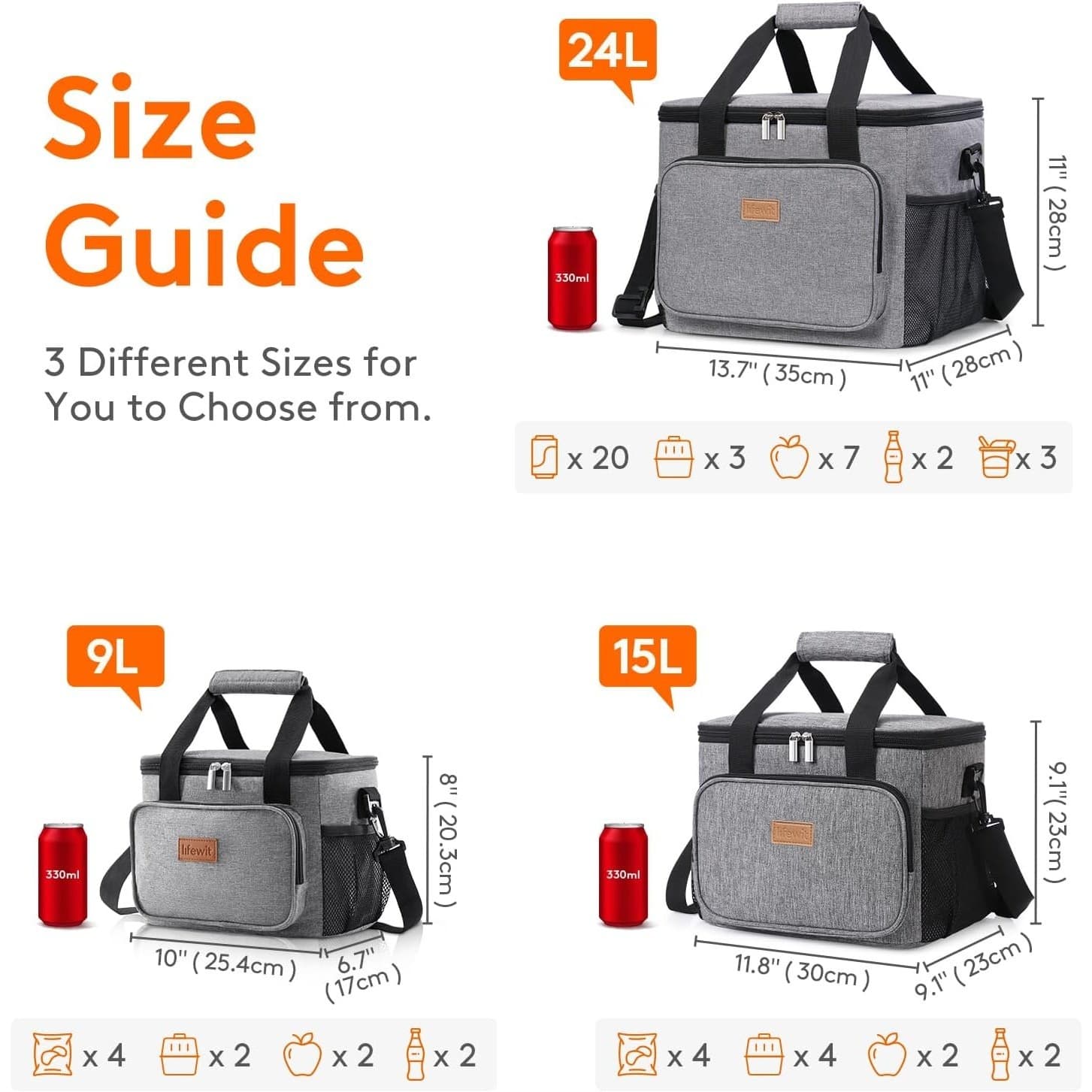 Large Lunch Bag 15L Insulated Cooler Tote Leakproof Thermal for Men Women - Thumbnail 3