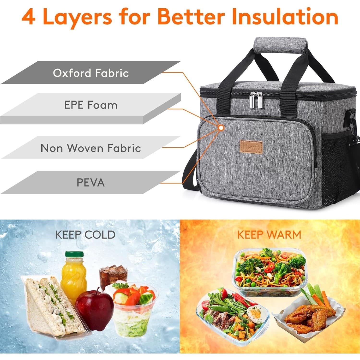 Large Lunch Bag 15L Insulated Cooler Tote Leakproof Thermal for Men Women - Thumbnail 2