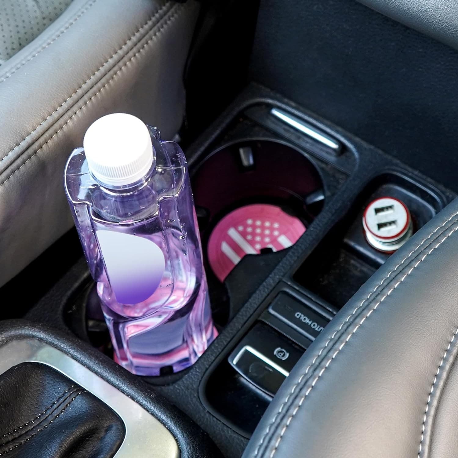 2 Pack Pink American Flag Car Cup Holder Coasters 2.8" PVC Non-Slip Auto Mats - Thumbnail 4