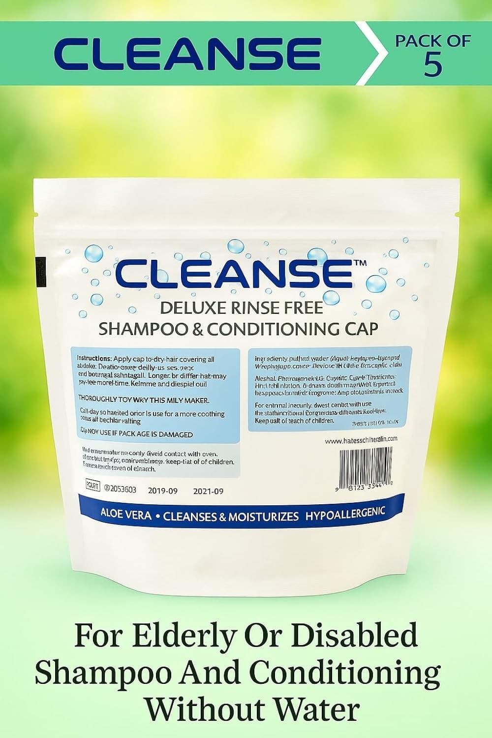 Cleanse Rinse Free Shampoo & Conditioning Cap 5 Pack Waterless No Rinse Hair Was - Thumbnail 4