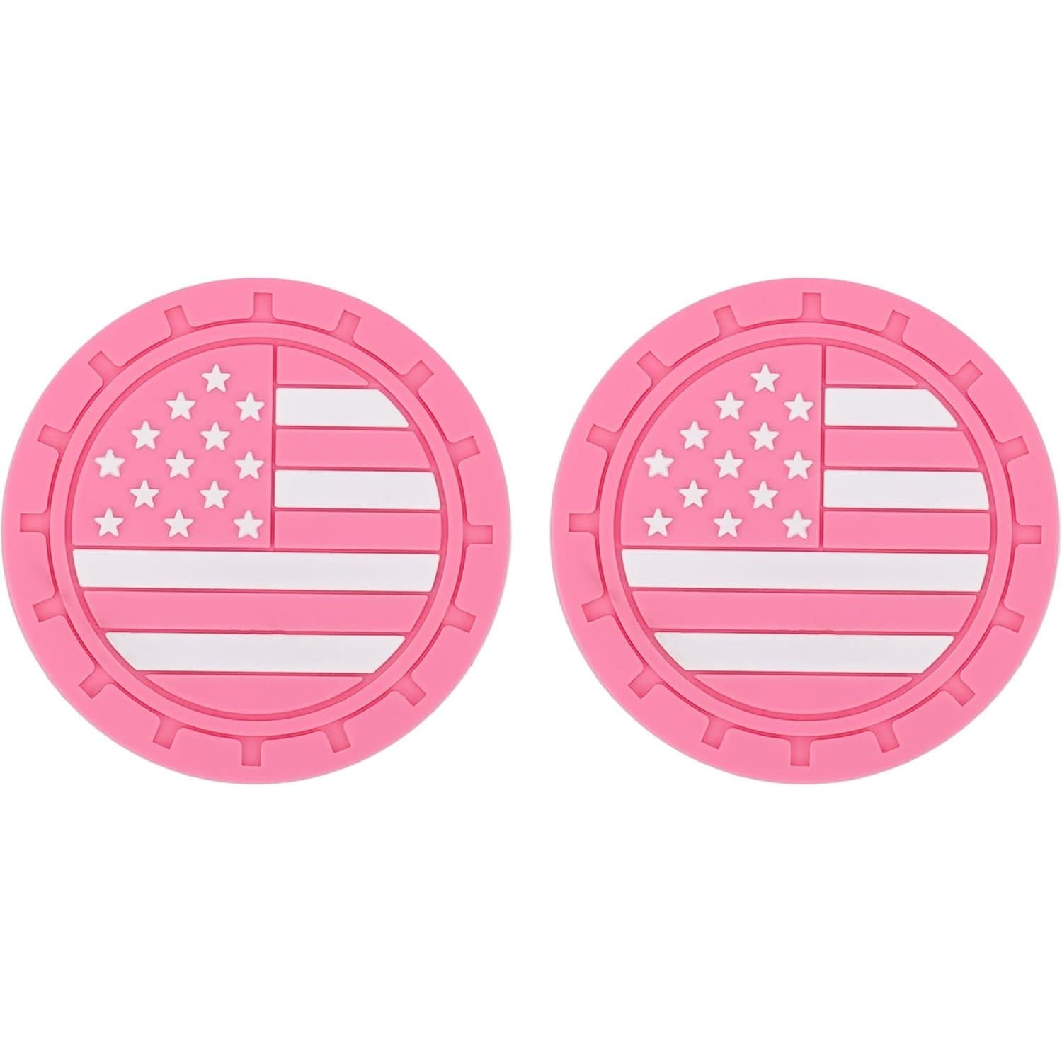 2 Pack Pink American Flag Car Cup Holder Coasters 2.8" PVC Non-Slip Auto Mats