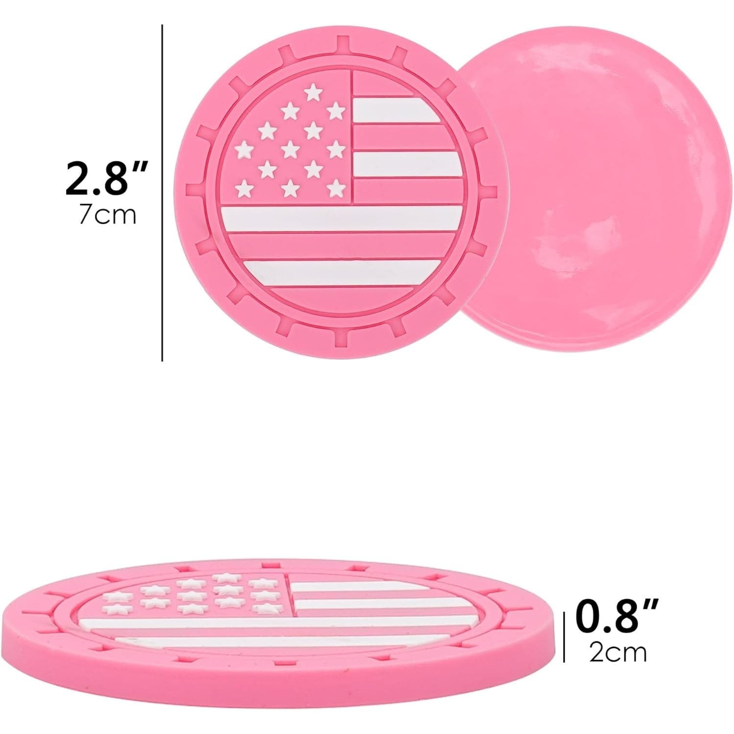 2 Pack Pink American Flag Car Cup Holder Coasters 2.8" PVC Non-Slip Auto Mats - Thumbnail 2