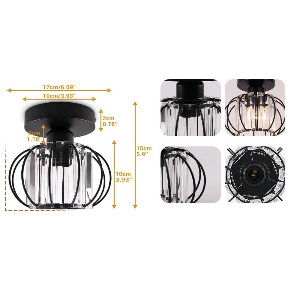 Black Modern Crystal Semi Flush Mount Ceiling Light E26 Hallway Fixture Decor - Thumbnail 10