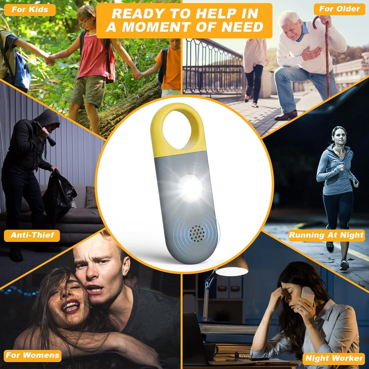 130dB Personal Safety Alarm Keychain with SOS LED Light | Kids Adults Elderly - Thumbnail 7