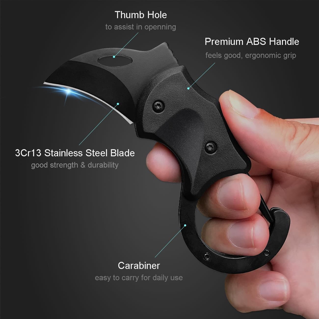 Mini Folding Pocket Knife Lightweight Hawkbill Blade with Carabiner Keychain - Thumbnail 2
