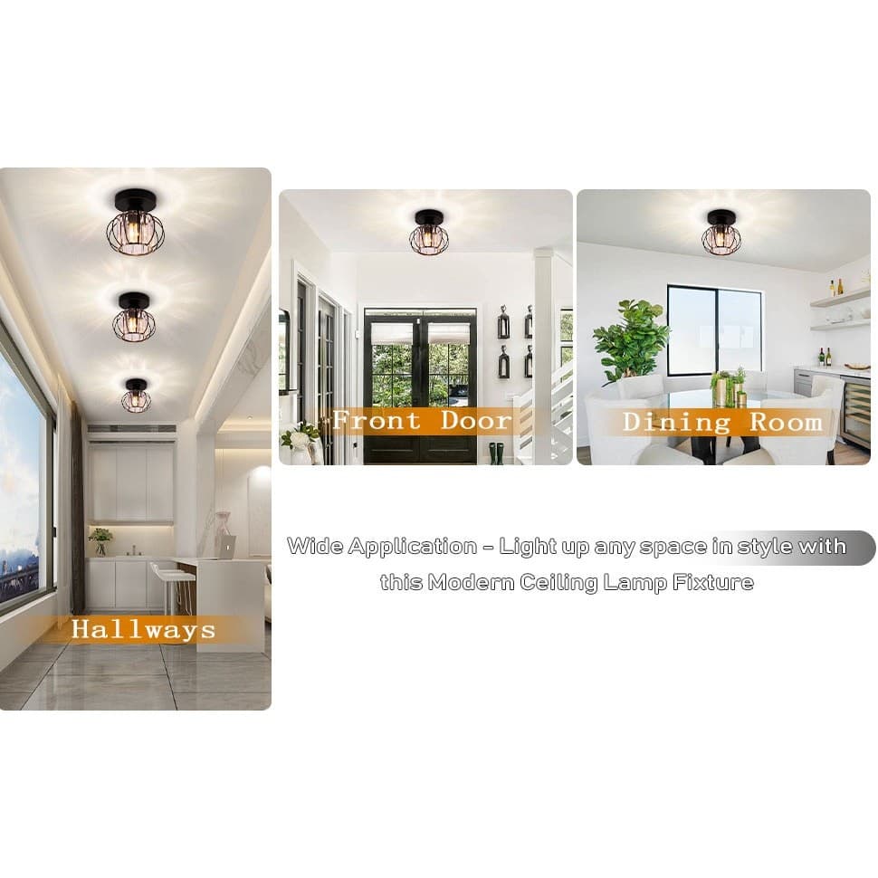 Black Modern Crystal Semi Flush Mount Ceiling Light E26 Hallway Fixture Decor - Thumbnail 11