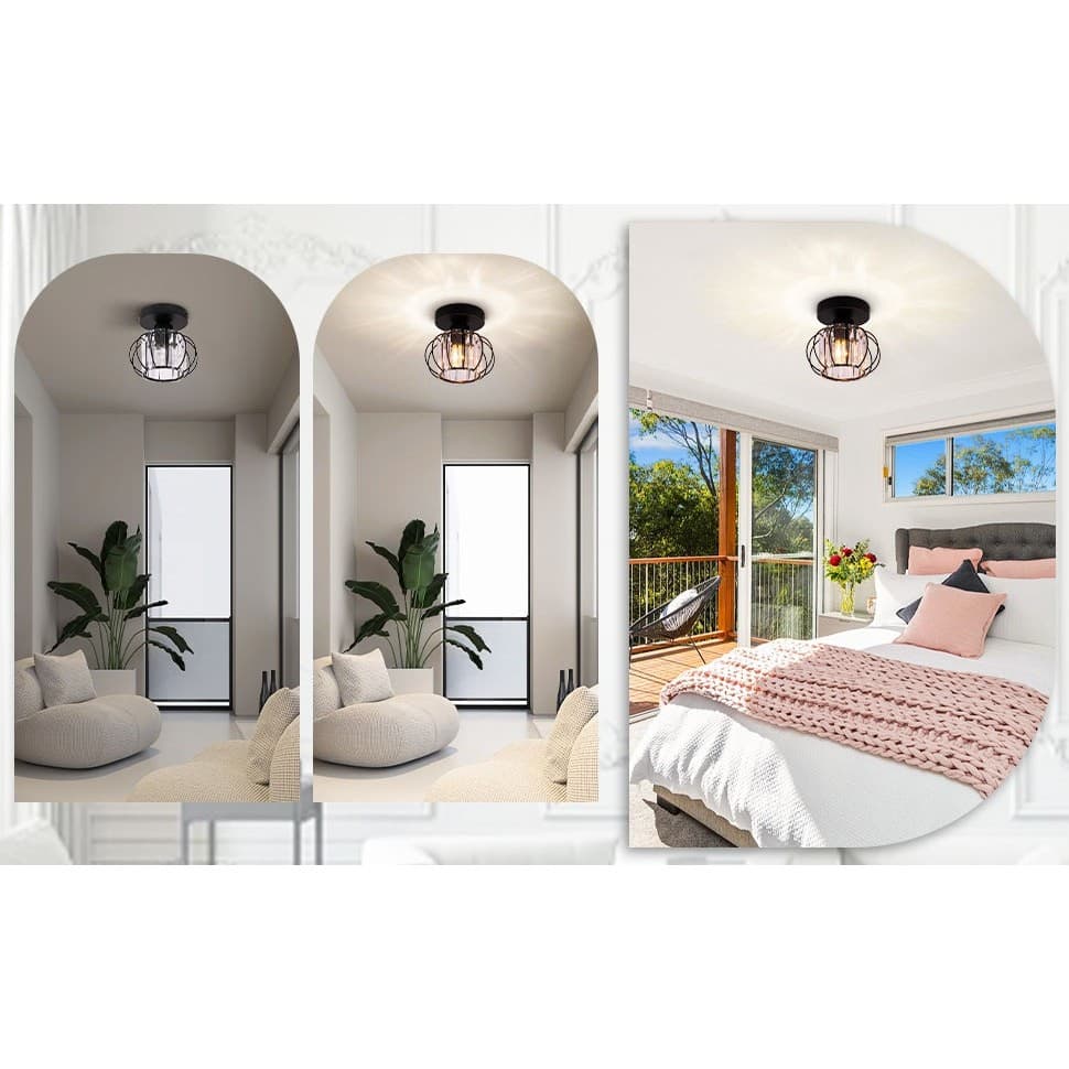 Black Modern Crystal Semi Flush Mount Ceiling Light E26 Hallway Fixture Decor - Thumbnail 9