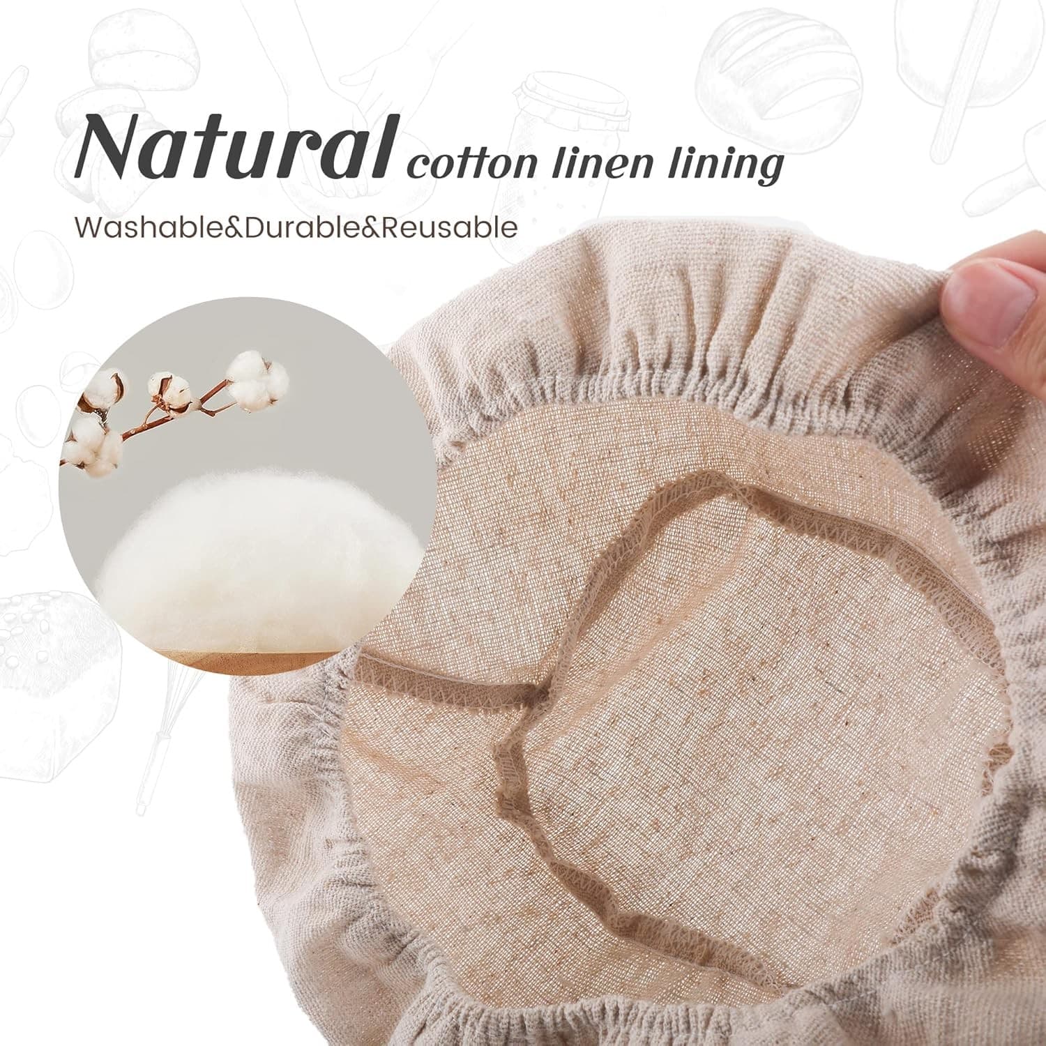 2 Pack Natural Rattan Sourdough Bread Proofing Baskets w/ Cotton Liner Oval 10" - Thumbnail 6