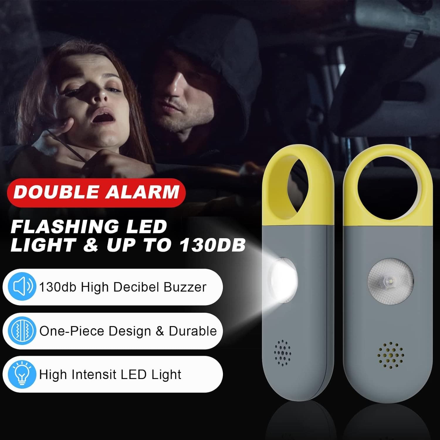130dB Personal Safety Alarm Keychain with SOS LED Light | Kids Adults Elderly - Thumbnail 6