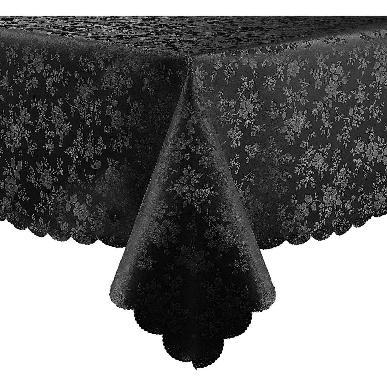 Black Vinyl Tablecloth 60x84 Waterproof Floral Embossed Heavy Duty Cover