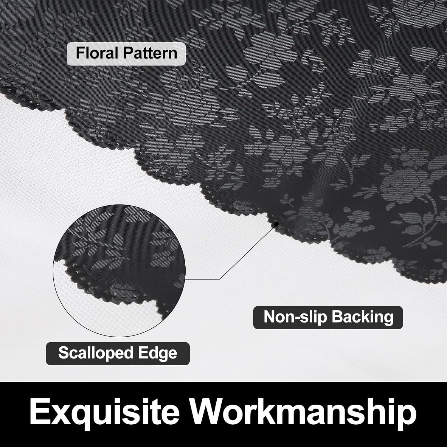 Black Vinyl Tablecloth 60x84 Waterproof Floral Embossed Heavy Duty Cover - Thumbnail 3