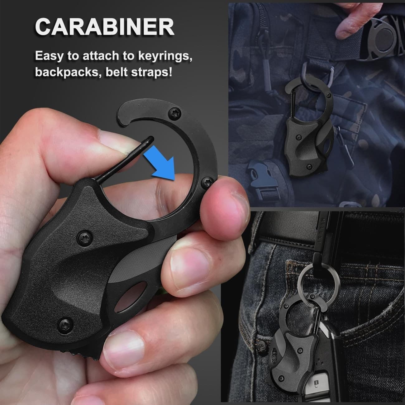 Mini Folding Pocket Knife Lightweight Hawkbill Blade with Carabiner Keychain - Thumbnail 5