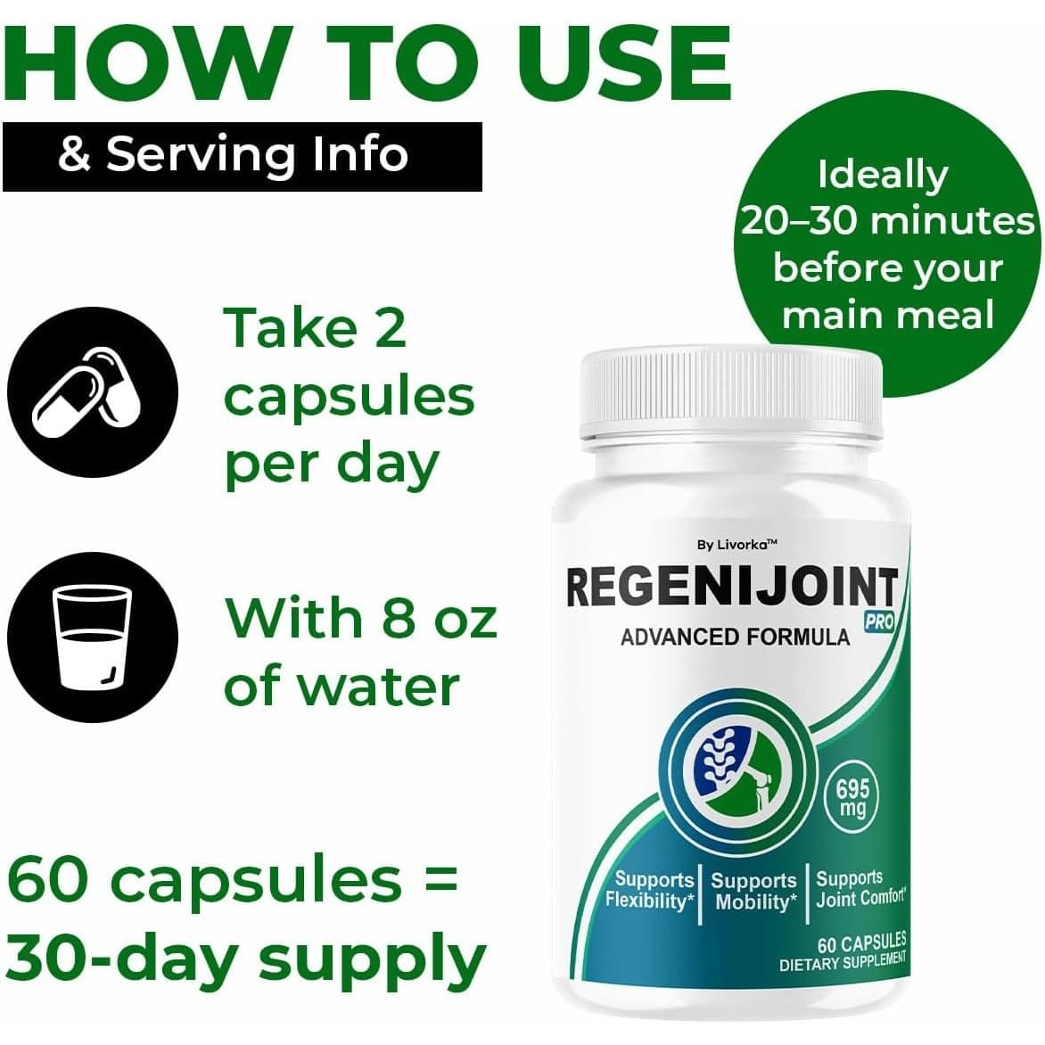 1 Pack RegeniJoint Capsules Advanced Formula Joint Support 60ct Livorka 695mg - Thumbnail 3