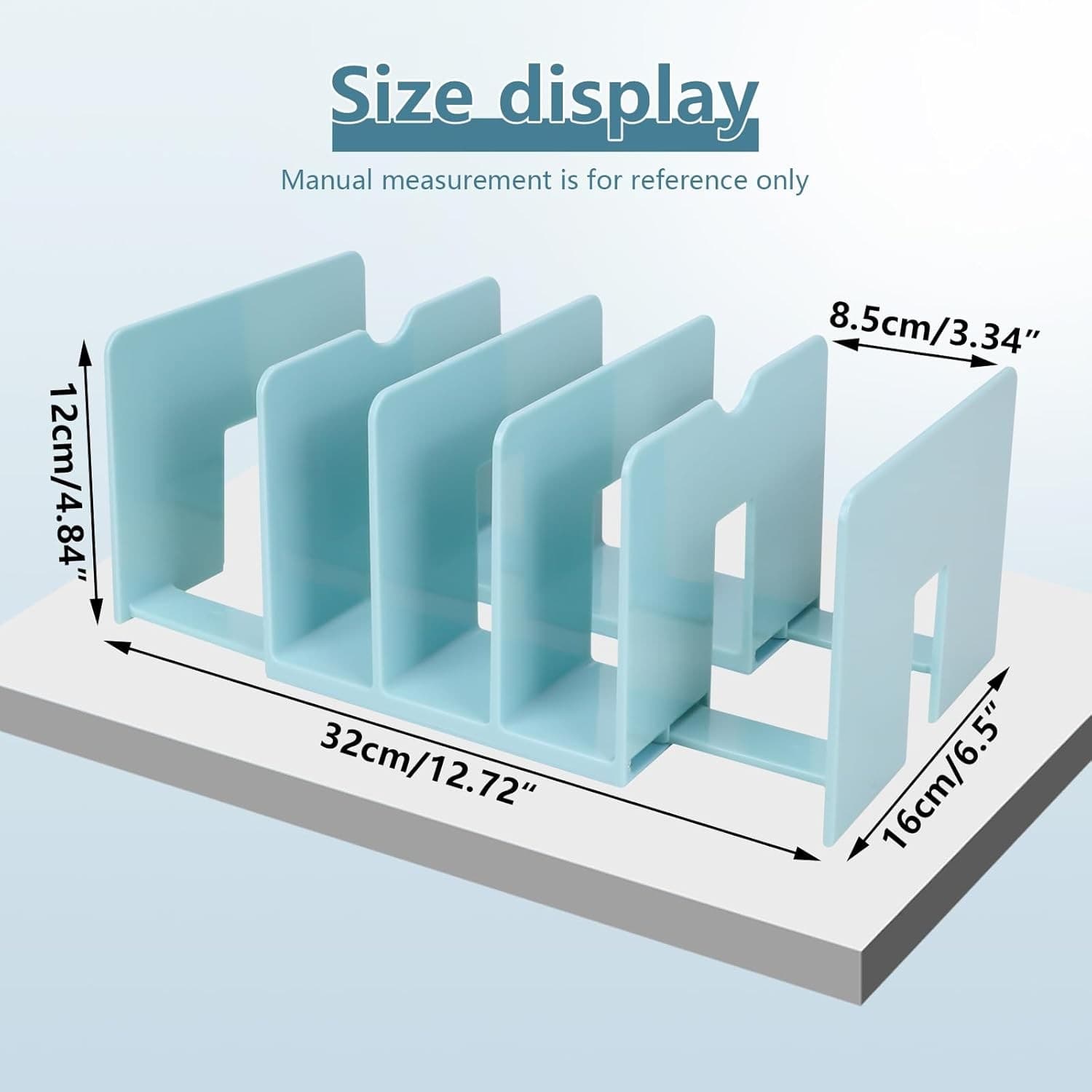 2PCS Adjustable Book File Organizer 5-Slot Desktop Rack Desk Shelf Blue Clear - Thumbnail 4