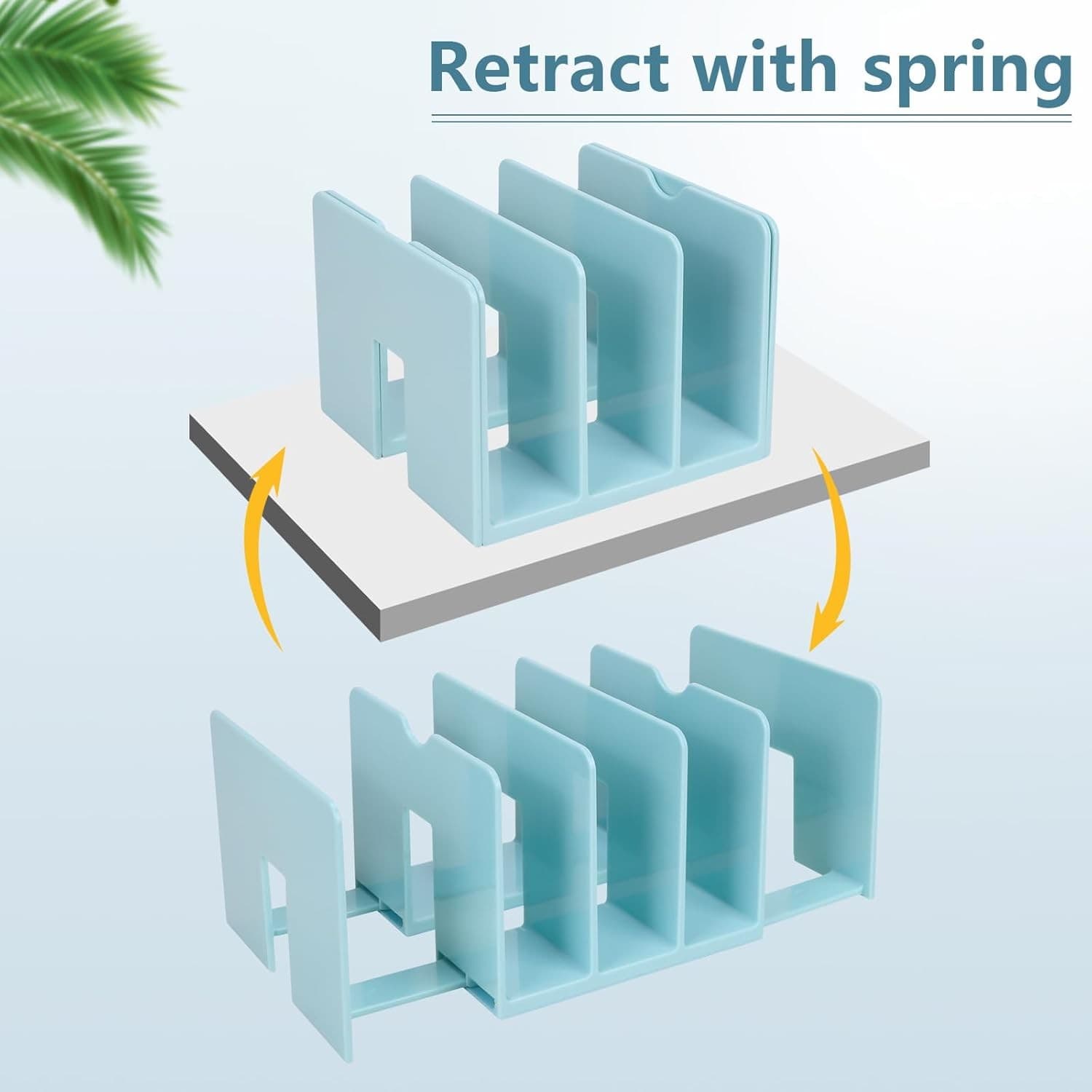 2PCS Adjustable Book File Organizer 5-Slot Desktop Rack Desk Shelf Blue Clear - Thumbnail 2