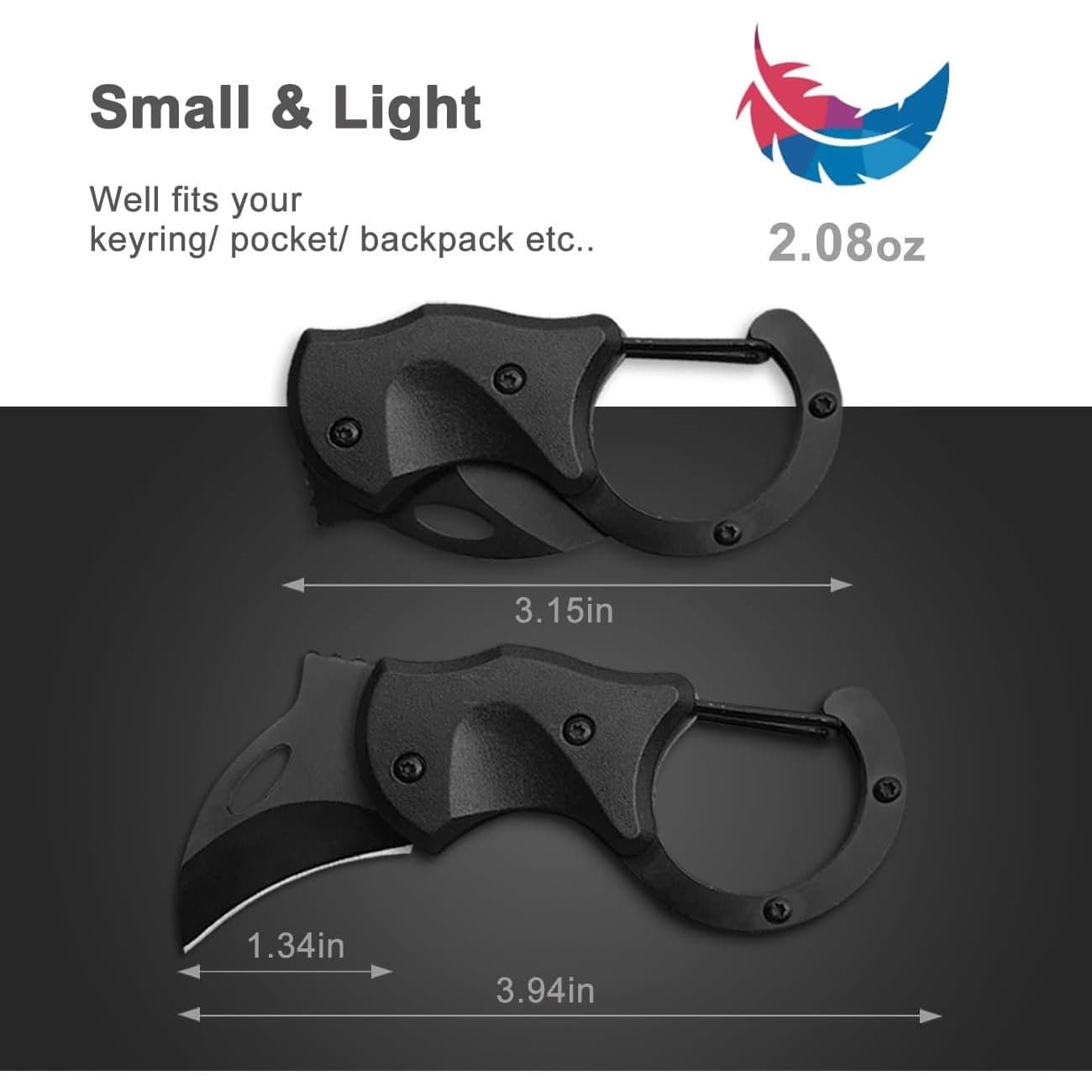 Mini Folding Pocket Knife Lightweight Hawkbill Blade with Carabiner Keychain - Thumbnail 4